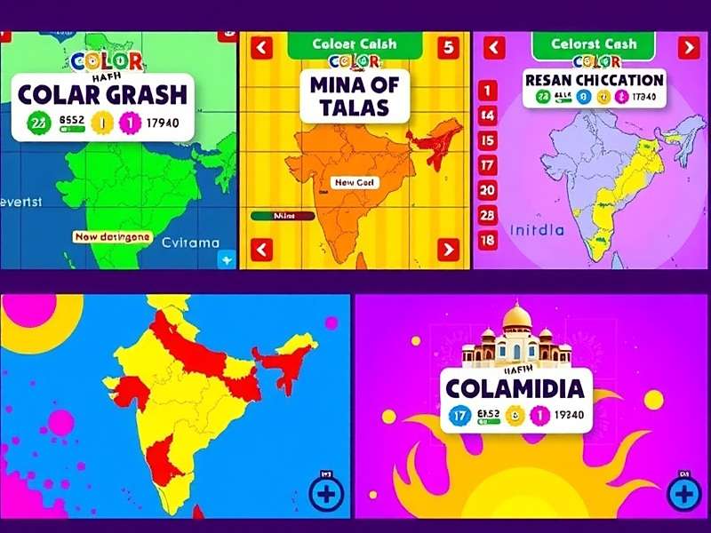 Color Splash Dash game maps showing different Indian locations with vibrant color themes