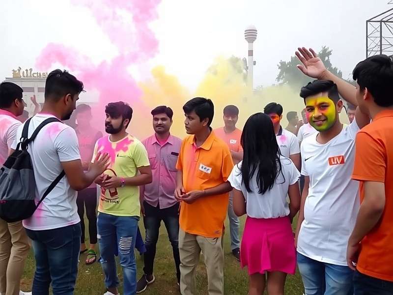 Color Splash Dash community meetup during Holi with players wearing colorful game-themed costumes