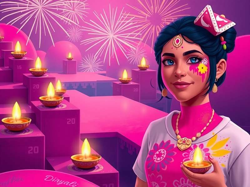 Color Splash Dash Diwali event showing levels decorated with diyas and colorful fireworks